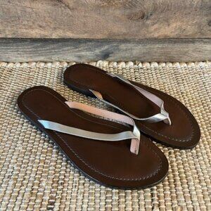 Garnet Hill Silver Eloisa Flip Flops Size 8‎